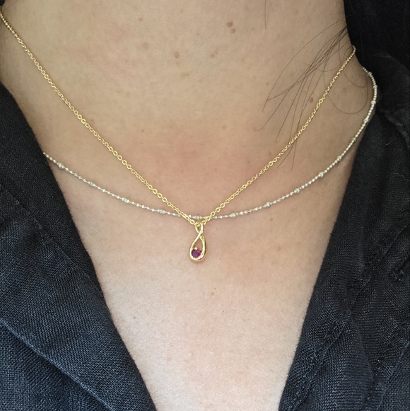 vintage pink gemstone gold toned dainty delicate pendant necklace - Picture 2 of 6